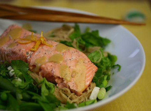salmon with orange-miso-ginger noodles