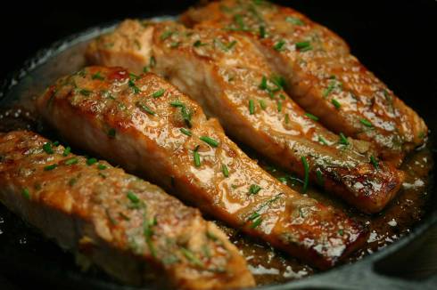 salmon with crab apple and horseradish glaze